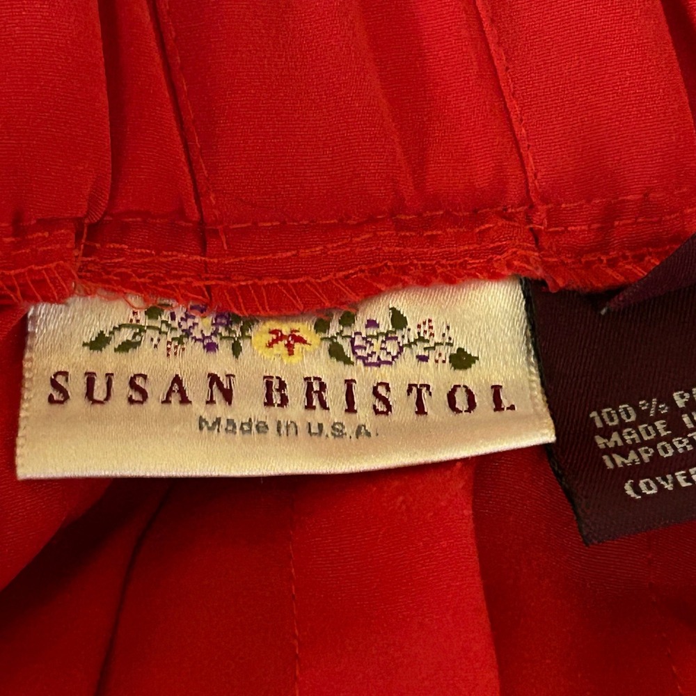 Susan Bristol Vintage Red Pleated Midi Skirt Elastic Waist Made in USA Size 12 - Picture 7 of 10